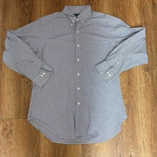 Lauren Ralph Lauren Check Button Down Shirt Blue White Mens Size 16 32/33 Cotton