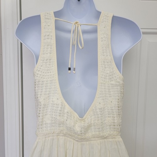 NWT Lovestitch Ivory 1 Piece Jumpsuit Wide Leg Gauzy Crochet Top Pockets Size S - Picture 10 of 17