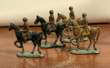 4 Vintage lead toy soldier on horse hand-painted semi-flats