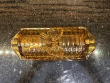 Circleware Amber Glass Butterfly Butter Dish Vintage Retro-Style