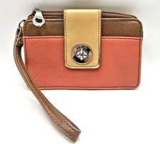 Relic By Fossil Y2K 3 Tone 6" Snap Wristlet Wallet Purse Strap Orange Brown Vtg
