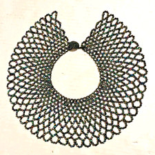 Vintage Iridescent Bead Beaded Woven Collar Bib Necklace