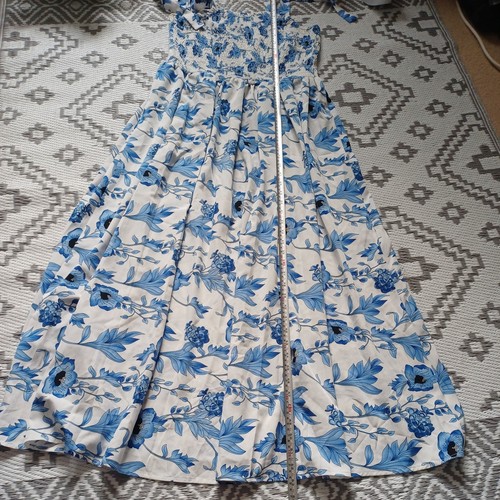 Pretty Blue White Floral Shirred Floaty Midi Maxi Sun Dress 👗 1XL Fit 18 20 22 - Picture 6 of 8