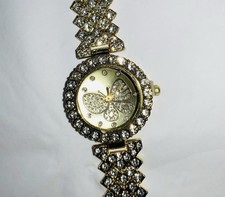 Beautiful Ex-display GOLD Coloured Rhinestone Encrusted WATCH + BUTTERFLY Face
