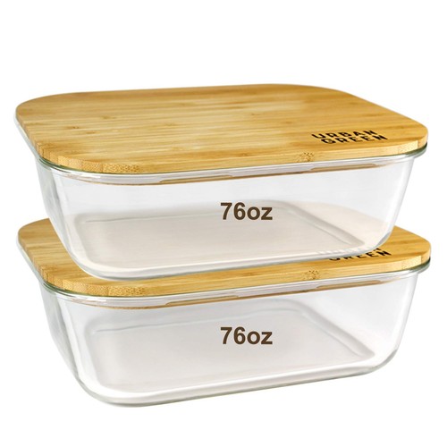 Glass Food Storage Containers, XXLarge Size, 76oz/2260ml, 2 Pack - Bamboo Lid...