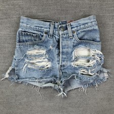 Vintage Levis 501 Shorts Womens 23 Distressed High Rise Denim Cutoff Raw Hem