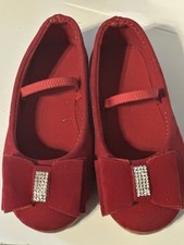 Red Velvet W/ Rhinestone Accents Toddler Girls Flats Size 6.5-7