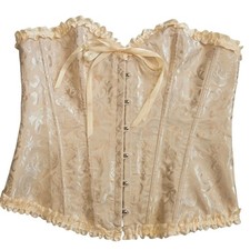 Ivory Jacquard Corset Bustier XL Lace Up Boned Ruffle Bridal Coquette Lingerie