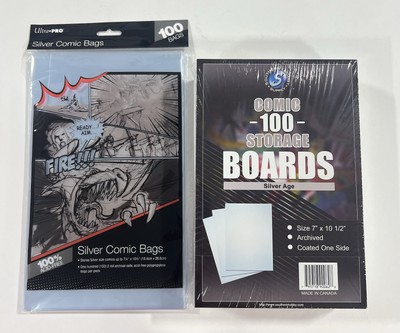 (100) Ultra Pro Silver Age Size Comic Book Bags and Acid Free Backing Boards