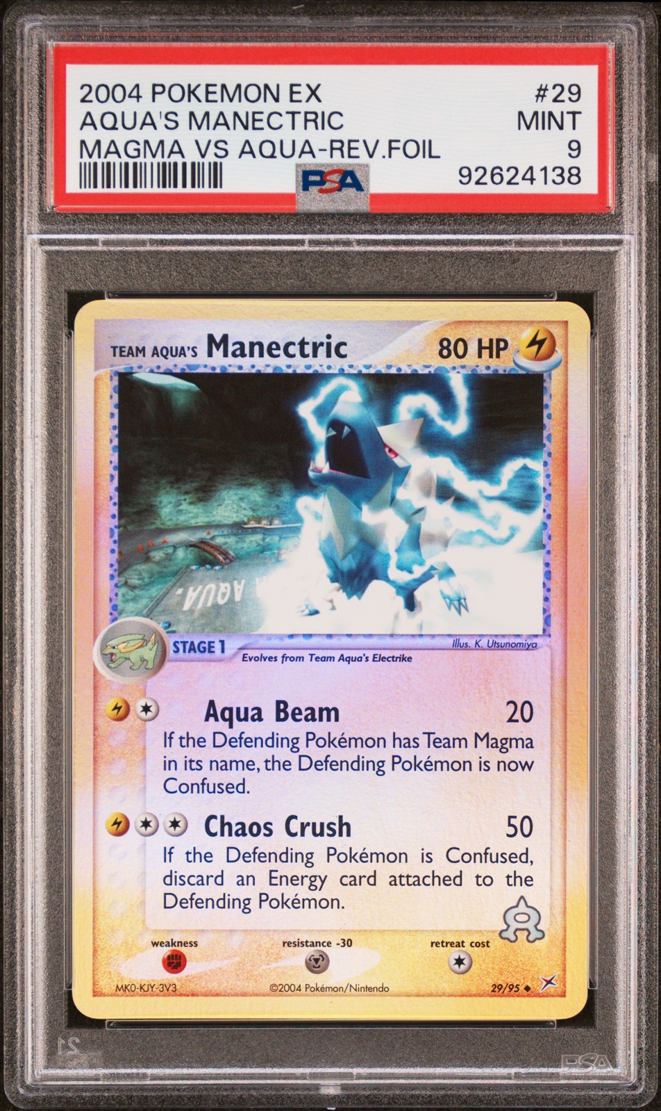2004 POKEMON EX TEAM MAGMA VS TEAM AQUA TEAM AQUA'S MANECTRIC-REVERSE FOIL PSA 9
