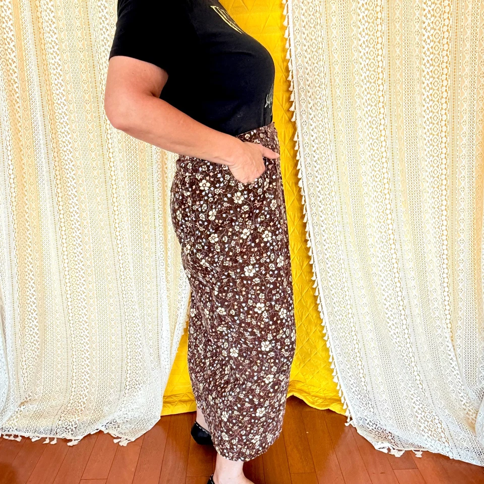 Maxi Falda Floral Vintage Años 90 Grunge Bobbie Brooks Pana 100% Algodón Talla 14 Foto 3 de 4