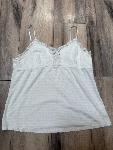 VTG Off White Lace Trim Cotton Camisole Tank Top XL/XG (16/18) Adjustable Straps