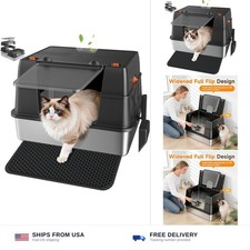 Stainless Steel Litter Box with Lid, High Sided Enclosed Metal Litter Box for...