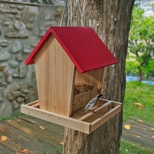 Hanging Wooden Bird Table Feeder Garden Feeding Station Wood Roof House Shelter