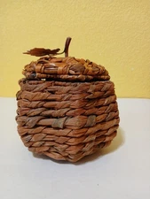 Small Decorative Wicker Or Rattan Pumpkin-shaped Basket With Lid