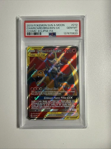 Charizard & Braixen GX (Full Art) 212/236 Sm-Cosmic Eclipse Holo PSA 10 Gem Mint