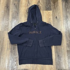 Vintage Hurley Hoodie Men L Sweatshirt Full Zip Navy Y2K Surf Spellout