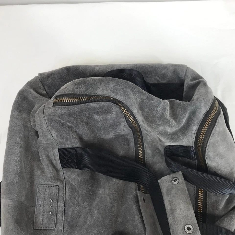 John Varvatos EE. UU. Mochila de Cuero Gamuza Bolso de Lona Gris Cremallera Correas Ajustables Foto 2 de 4