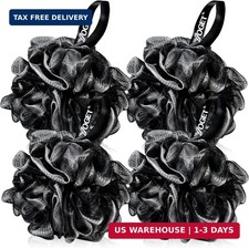 Bath Loofah Sponge, 4 Pack Black 60G Shower Mesh Ball Soft Pouf Body Scrubber, E
