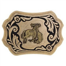 New Gold P Bronc Rider Bucking Bronco Horse Western Rodeo Vintage Belt Buckle