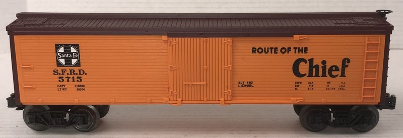 Lionel, O Scale, O Gauge, Reefer, SFRD #5715, Santa Fe,  Chief, 3-Rail