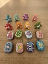 RARE  8 Care Bear Tin Keychains, And 8 Sitting Care Bears Set Of 16, VINTAGE 