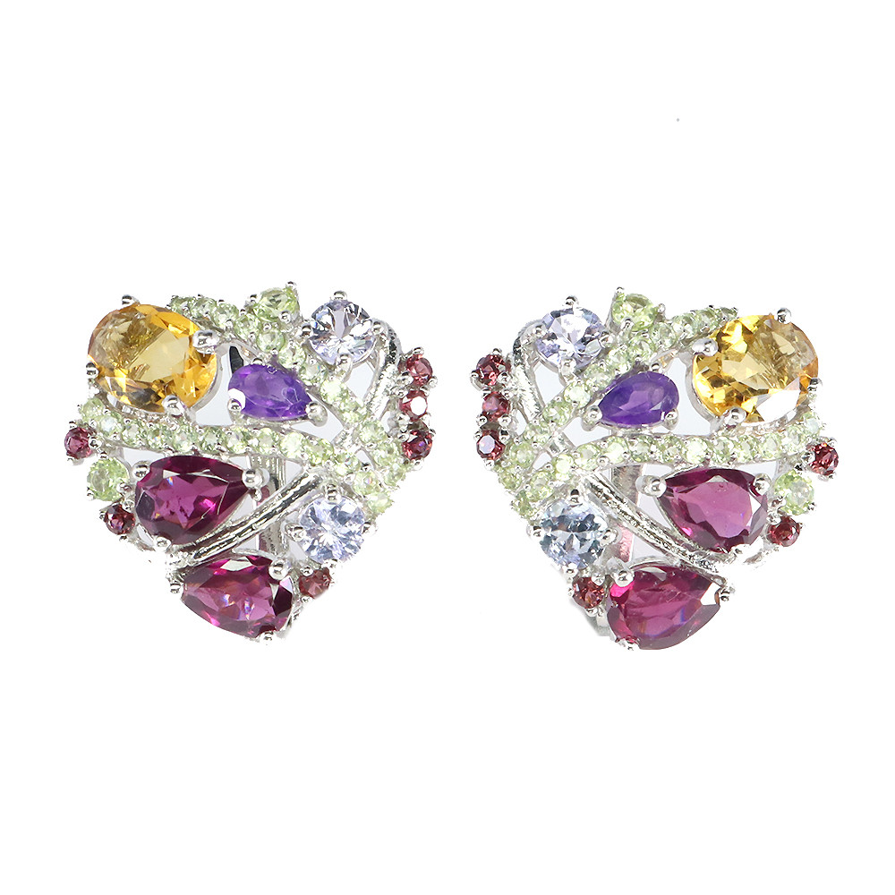 925 Sterling Silver Oval Citrine Amethyst Natural Gemstone Earrings 8x6mm