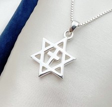 Timeless Classic: Messianic David Star Pendant with Cross, 925 Silver With Chain