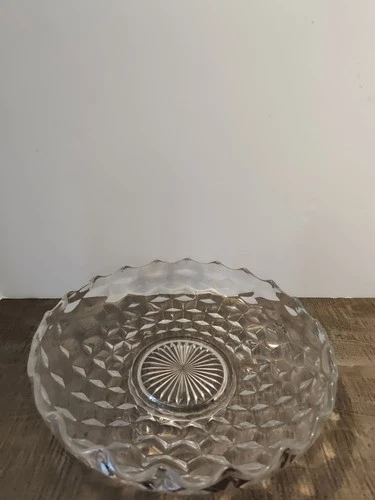 Fostoria American Clear Glass Shallow Cupped Fruit 12” Serving Bowl Cube Cubism