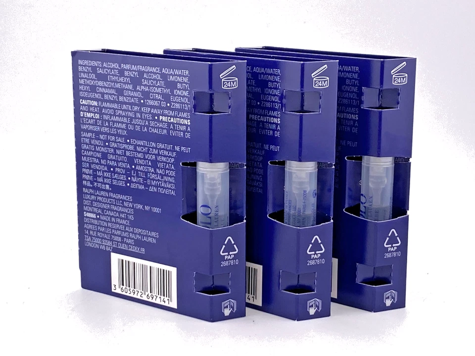 Polo Ralph Lauren BLUE Parfum Mini Sample Set of 3 Spritz 1.2ml / 0.04oz ea - Image 4 of 4