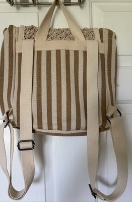 Roxy Summer Tan Backpack, macrame front flap, cotton canvas, new with tags
