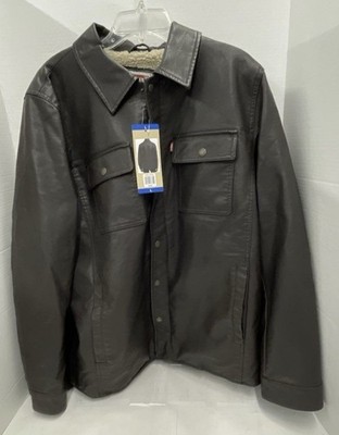Levi Brown Jacket Faux Leather Sherpa Lined - Size L