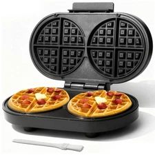 Baker’s Friend Double Belgian Waffle Maker Thick, 2 X 6” Round Waffle Maker, ...
