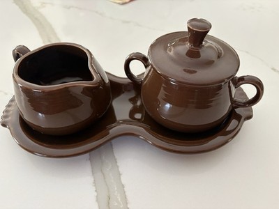 Fiestaware Creamer & Sugar Set W/tray In Chocolate Brown Unused!