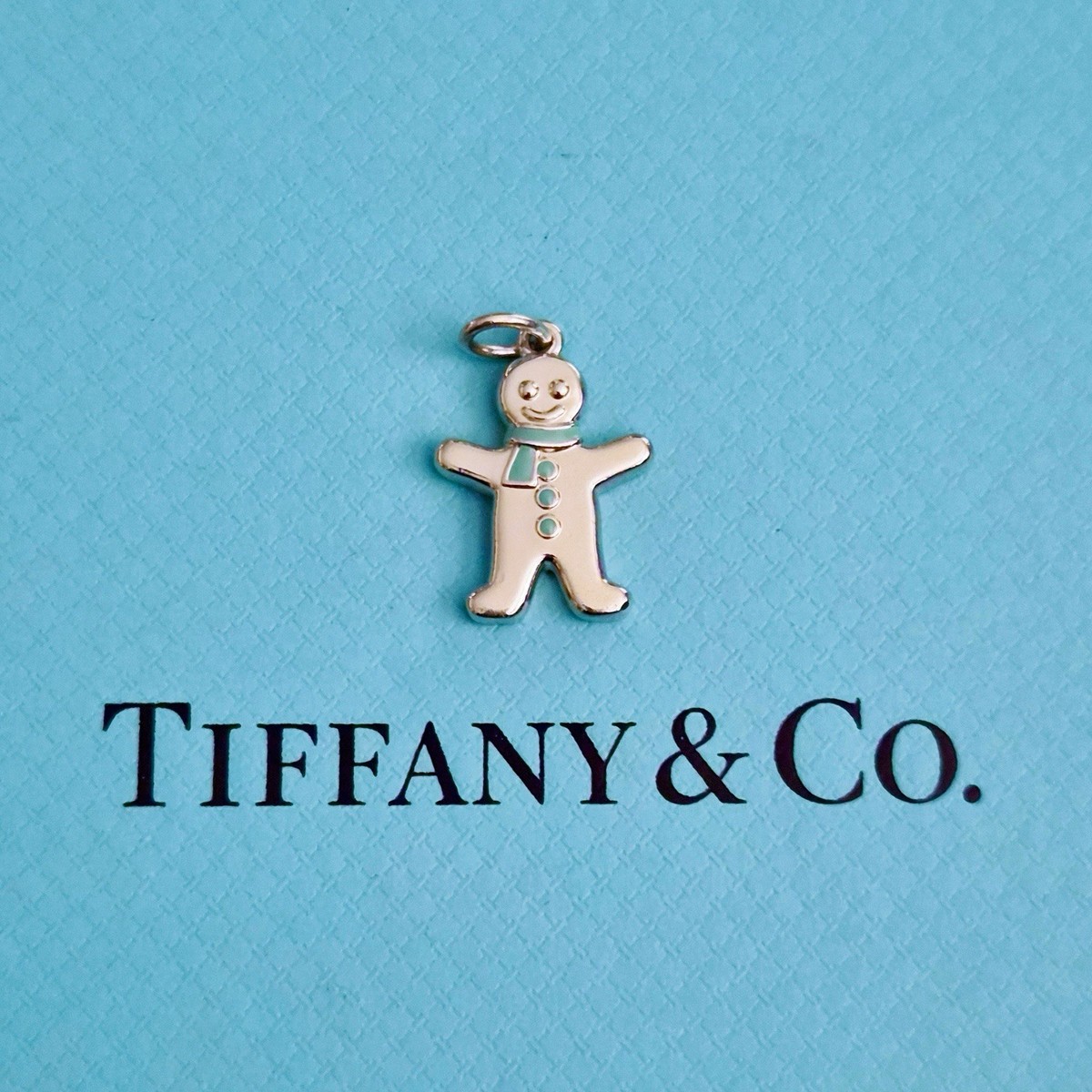 RARE Tiffany & Co. Blue Enamel Silver Gingerbread Man Christmas