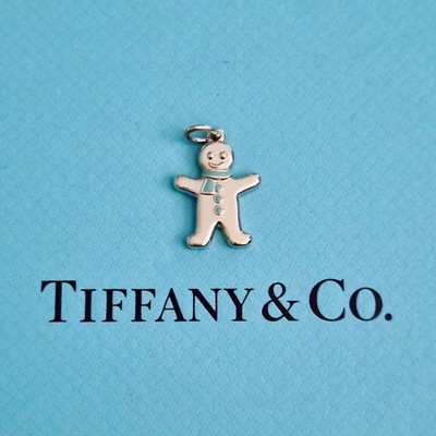 RARE Tiffany & Co. Blue Enamel Silver Gingerbread Man Christmas Charm Pendant