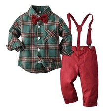 Dress Suit Baby Boys Gentleman Clothes Sets Bow Ties Shirts Suspenders Pant...