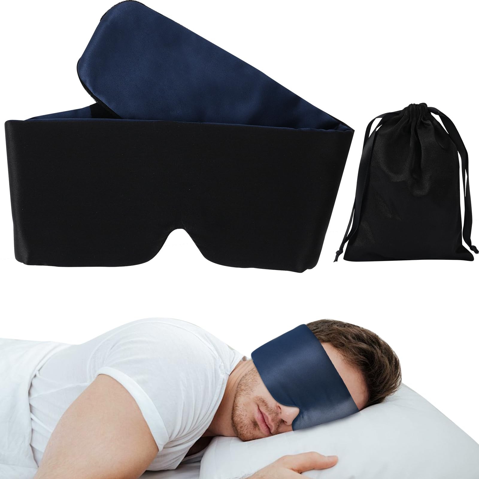 Blackout Silk Sleep Eye Mask for Women Men 100% Mulberry Natural Large - Image 5