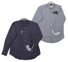 HUGO BOSS MEN LUKAS REGULAR FIT PRINTED LONG SLEEVE UNTUCK SHIRTS BLUE MULTISIZE