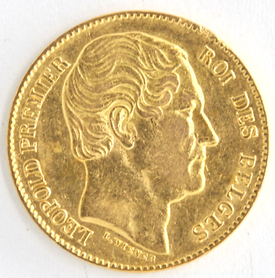 Belgium 1865 20 Francs .900 Fine Gold Coin Ruler King Leopold I
