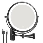 8" Wall Mounted Lighted Makeup Mirror 1X/10X Magnifying 3 Lights Black
