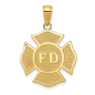 Real 14kt Yellow Gold Fire Department FD Badge Pendant