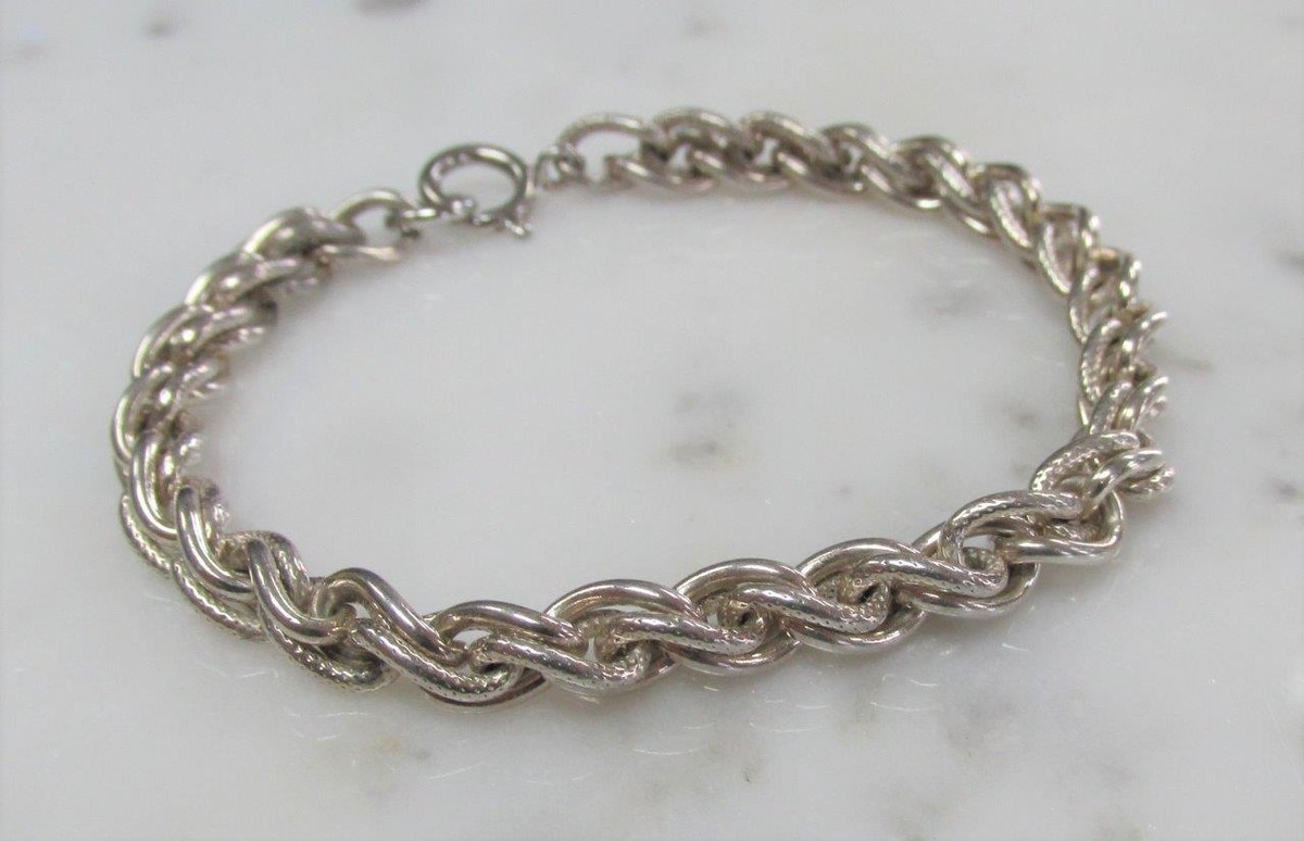 Sterling Silver Textured / Smooth Twisted Curb Link 7.5
