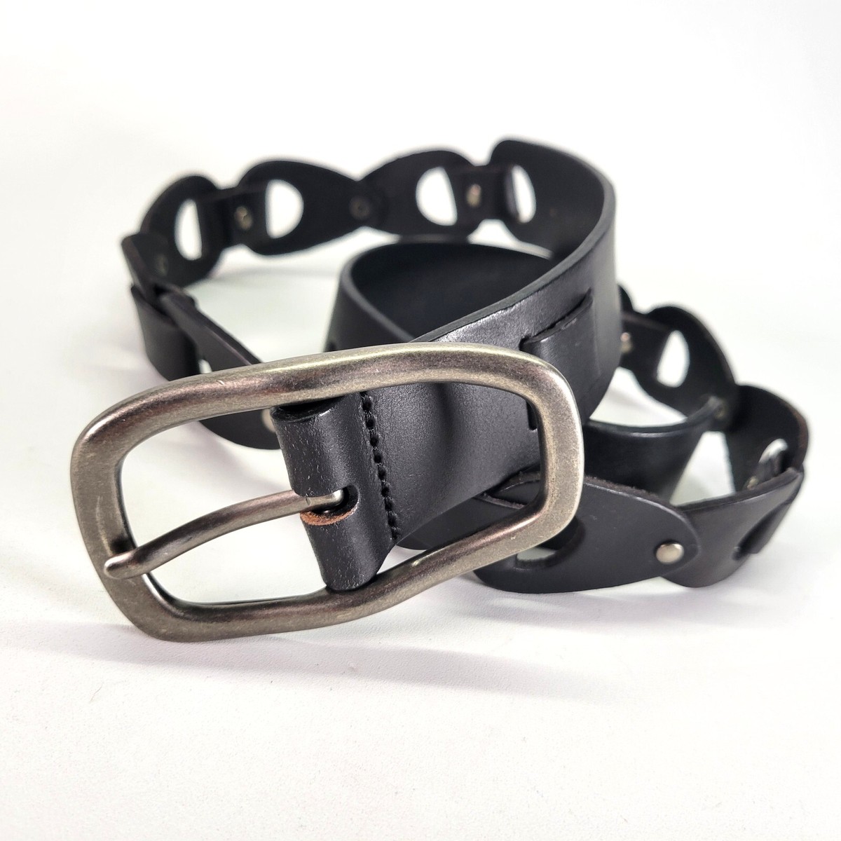 Chain Link Leather Belt 34 L Black 6156 | eBay