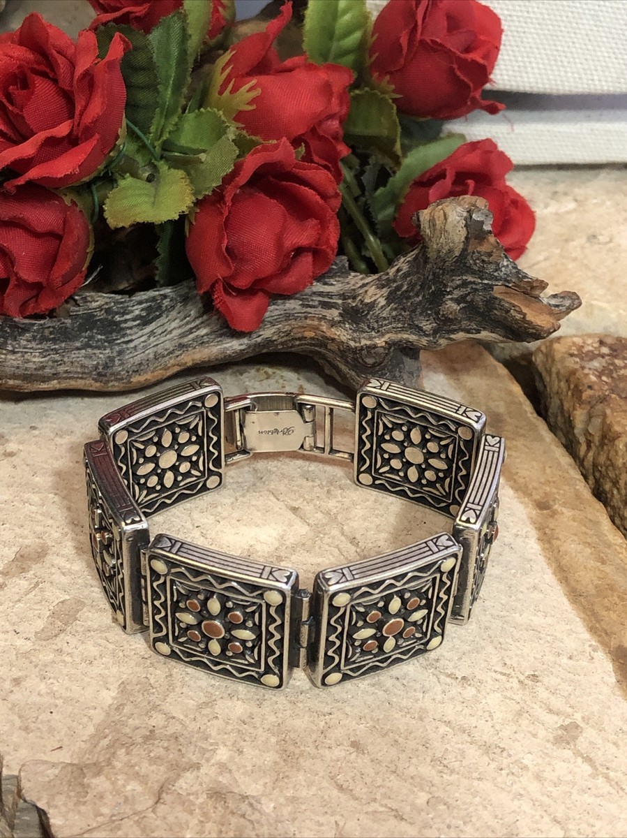 7. Silver Gold tone BRIGHTON Six Square Panel Fold over Clasp