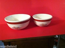 Pair of Red & White  Nested Oven-Serve Pottery China Mixing Bowl 7.5" & 8.5"