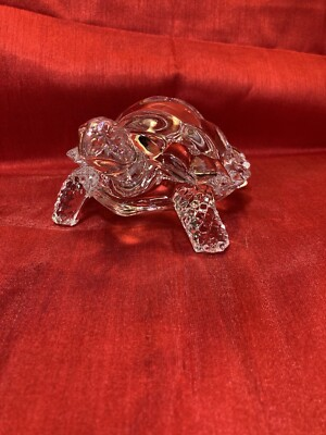 #ad Clear Crystal Glass Land Tortoise Turtle Paperweight Figurine $15.00