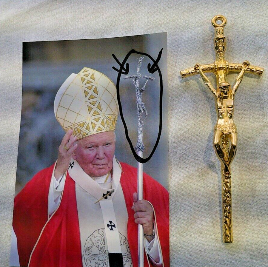 Kreuz Kruzifix wie oberes Teil von Ferula / Kreuzstab / Petrusstab v. Papst John