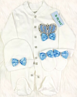 Neugeborenes Baby Kleidung Mädchen Schlafanzug Strampler Krone Schleifen, Decke Set personalisiert