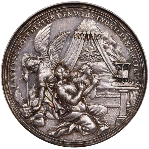 GERMANY Nürnberg Marriage ca. 1700 silver Medal / by Georg Hautsch NGC AU-58